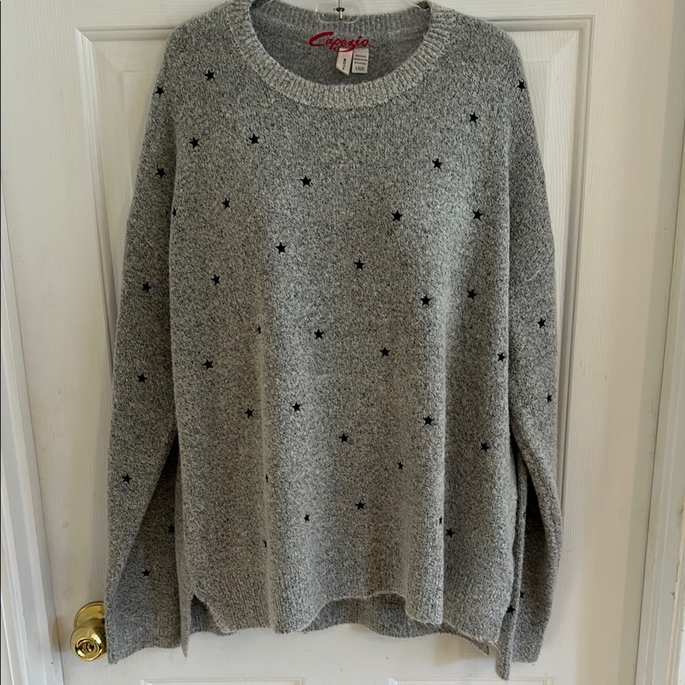 Moth at Anthropologie Cozy Grey Sweater with Star Accents Large